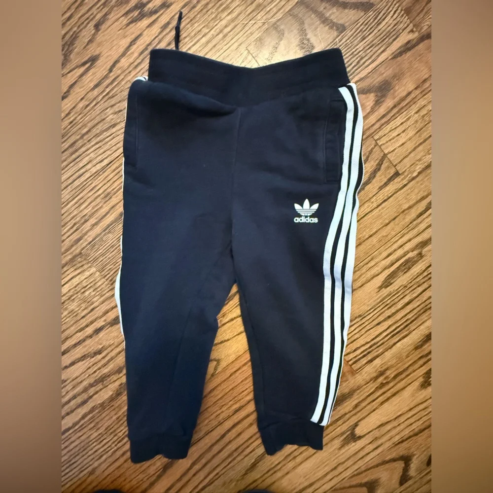 Adidas Kids Black Joggers with White Stripes 3T